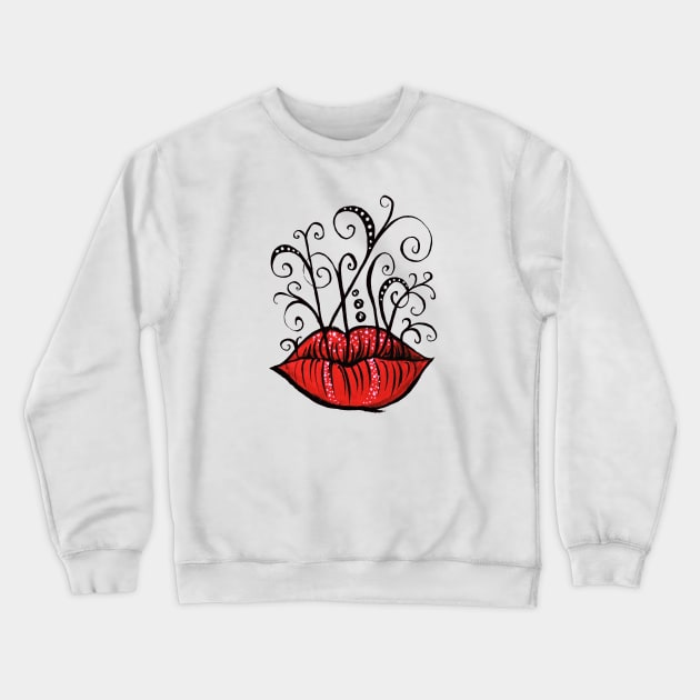 Weird lips and swirls ink drawing Crewneck Sweatshirt by Boriana Giormova